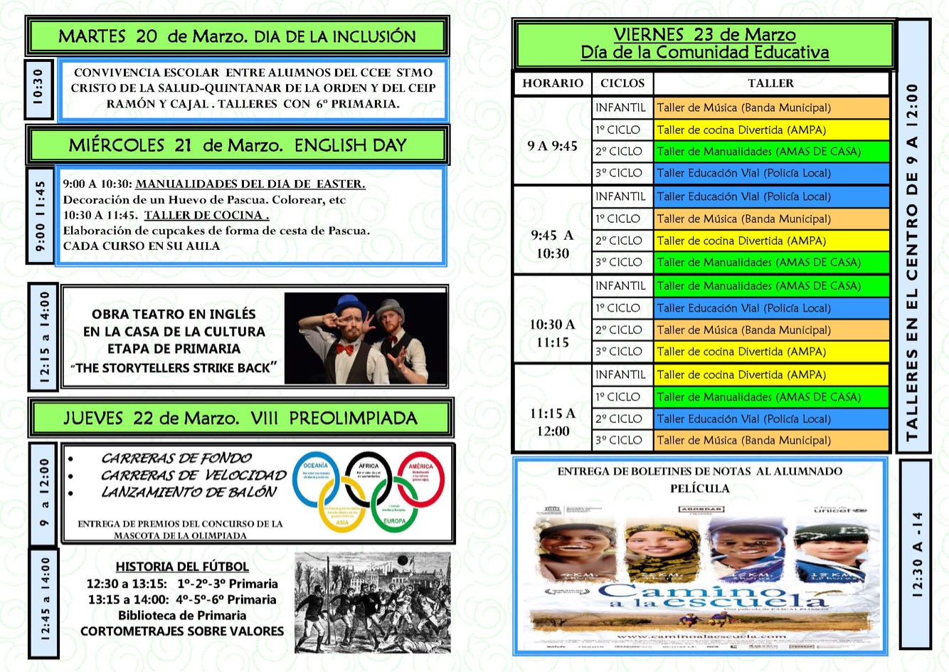 Programación de la Semana Cultural del CEIP Ramón y Cajal de La Villa de don Fadrique