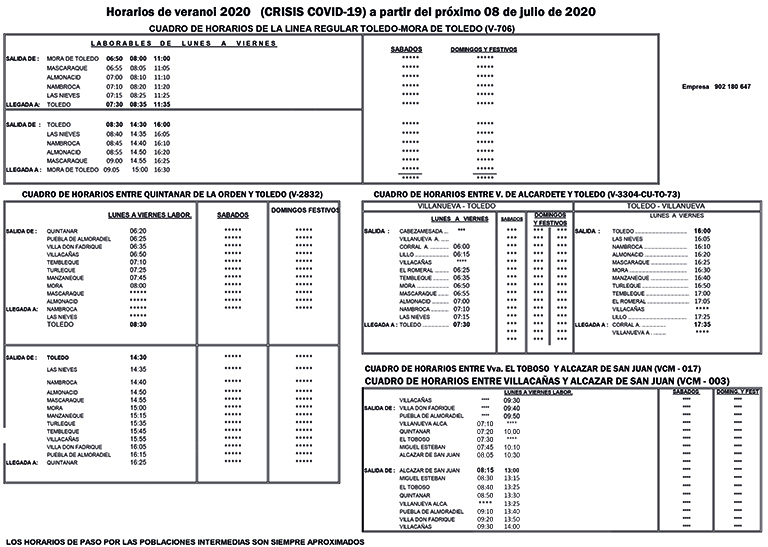 Cuadro horarios verano 2020 MartinCar
