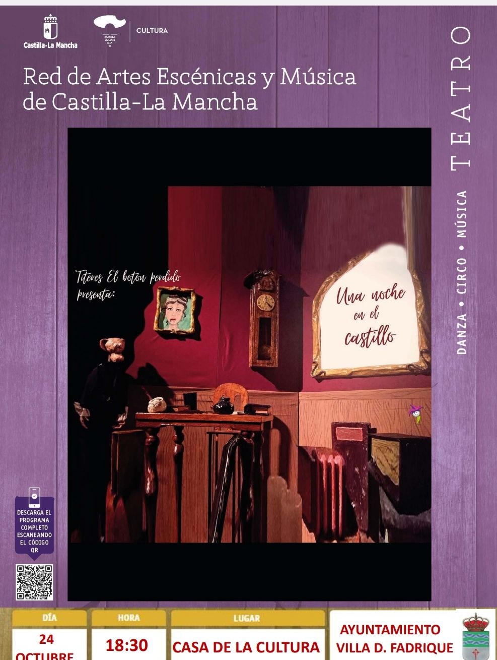 Esta tarde de jueves, 24 de octubre, Teatro Infantil en la Casa de la Cultura de La Villa de don Fadrique TeatroUnaNocheenelCastillo