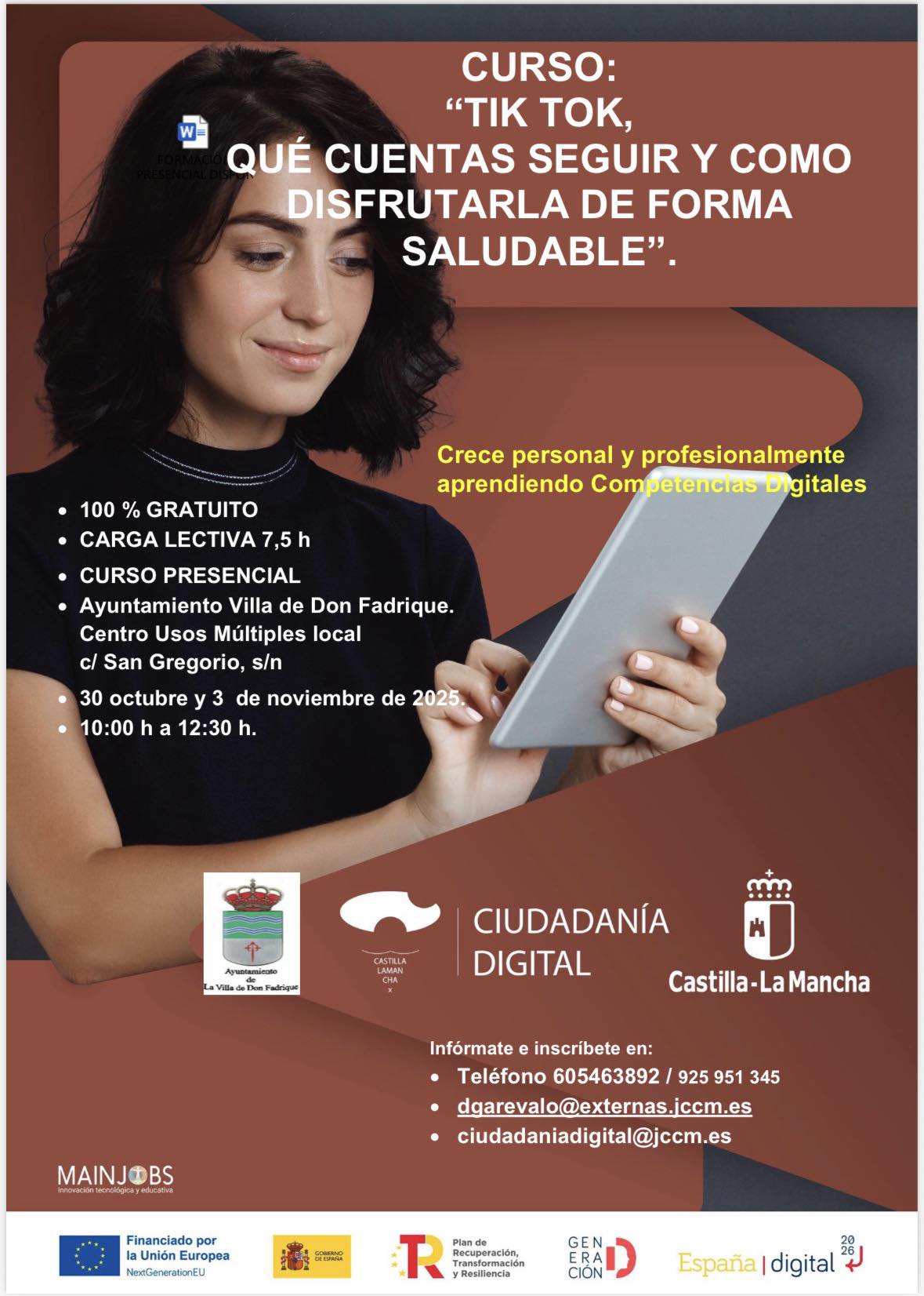 Curso de Tiktok gratuito en La Villa de don Fadrique CursoTiktokLaVilladedonFadrique