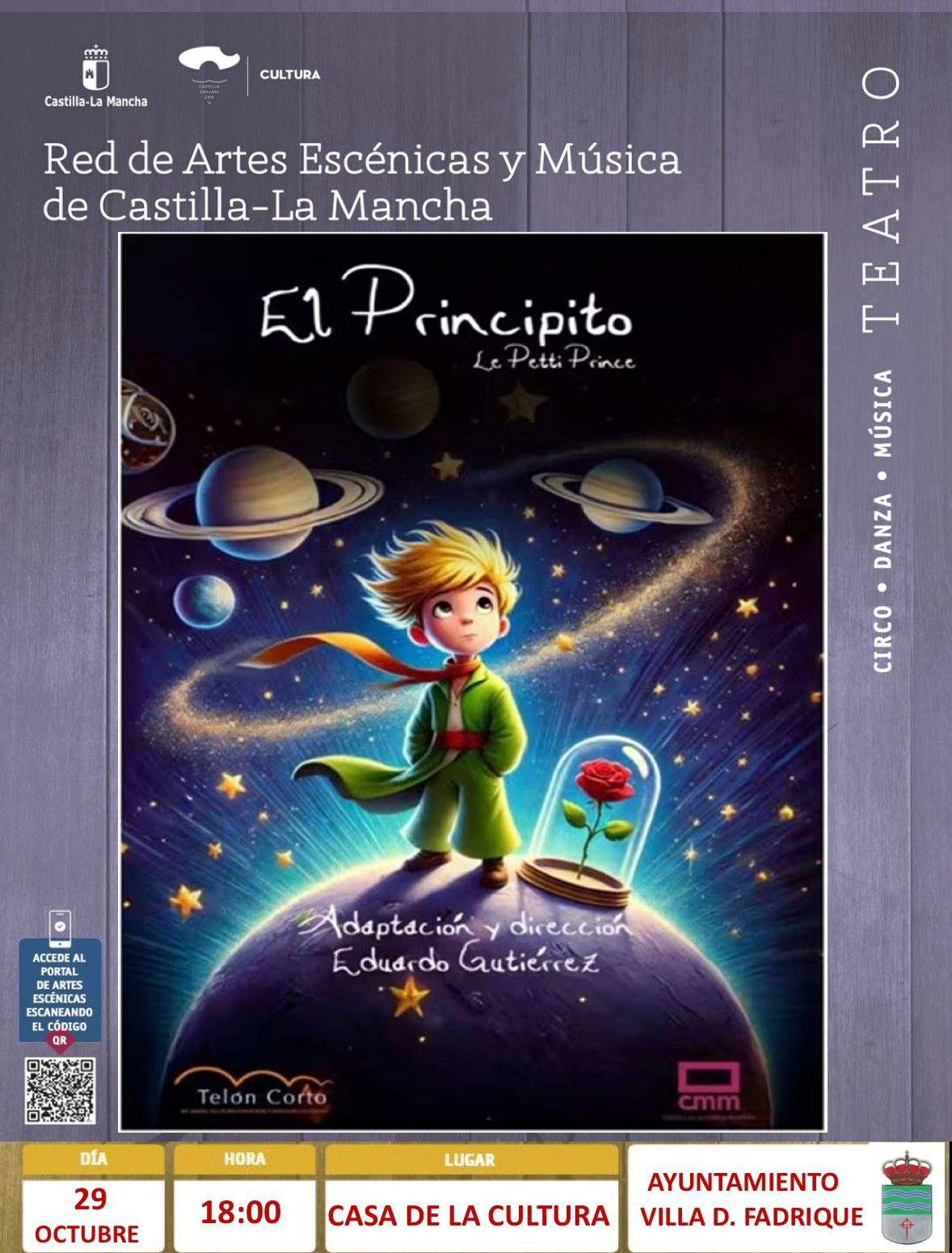 La Casa de la Cultura acoge este miércoles, 29 de octubre, la obra de teatro El Principito a las seis de la tarde TeatroElPrincipito29 O